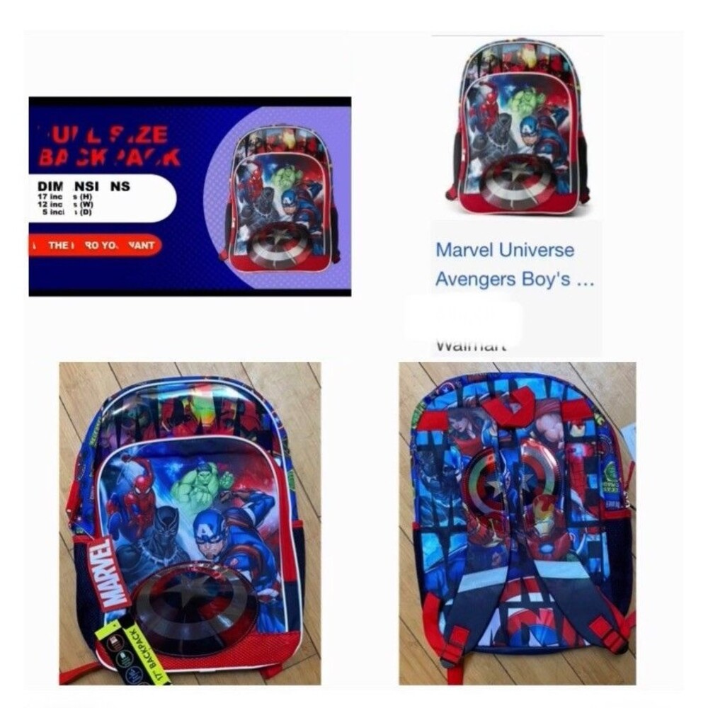 Marvel Avengers 17" Backpack Captain America 3D Shield Spider-Man Iron Man Hulk